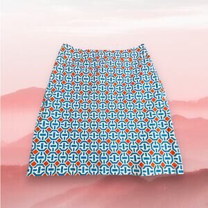 Dizzy Lizzie Abstract Geo Print Blue Red White Straight Skirt Size 4